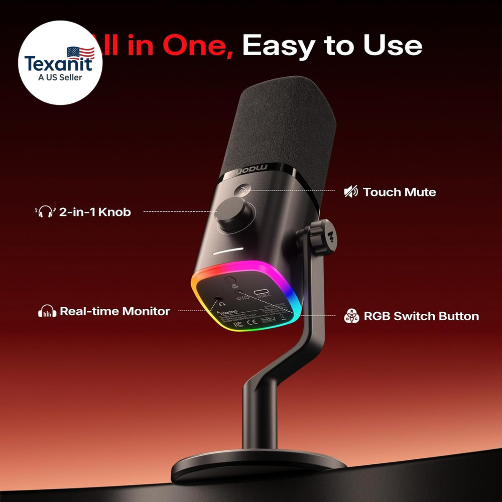 PD100W Wireless/Usb Microphone, PC Gaming Mic with One-Click Noise Reduction,Mut