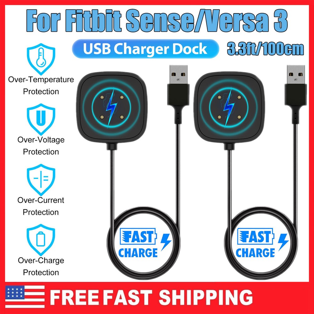 2Pcs Wireless Charger For Fitbit Sense/Versa3 Watch USB Fast Charging Dock Cable