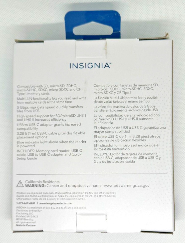 Insignia Memory Card Reader for SD, microSD and CompactFlash - Black - NS-CRDAC1