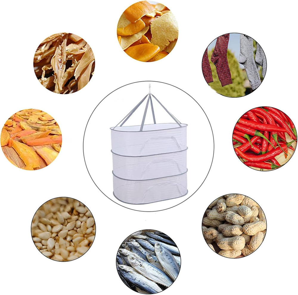 Hanging Drying Net Herb Drying Rack Foldable Fish Mesh Rack Net Large 3 Layer