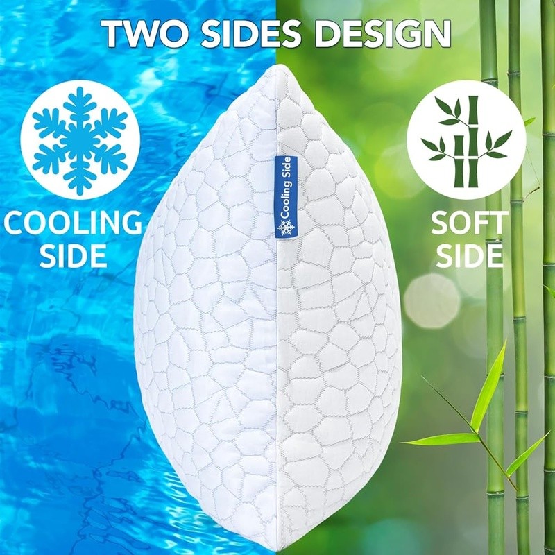 Cooling Pillow Set 2 Pack Gel Memory Foam Adjustable Soft Support Sleepers New