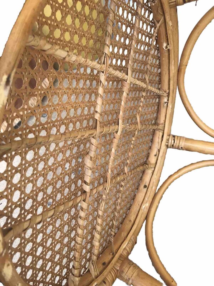 Mid Century RATTAN CANE STOOL Side Table Boho Chic Stool CLASSIC Design💕