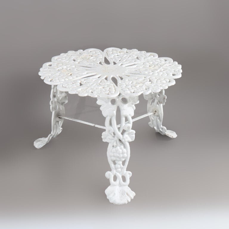 White Painted Grape & Leaf Wrought Iron Garden Side Table c1890