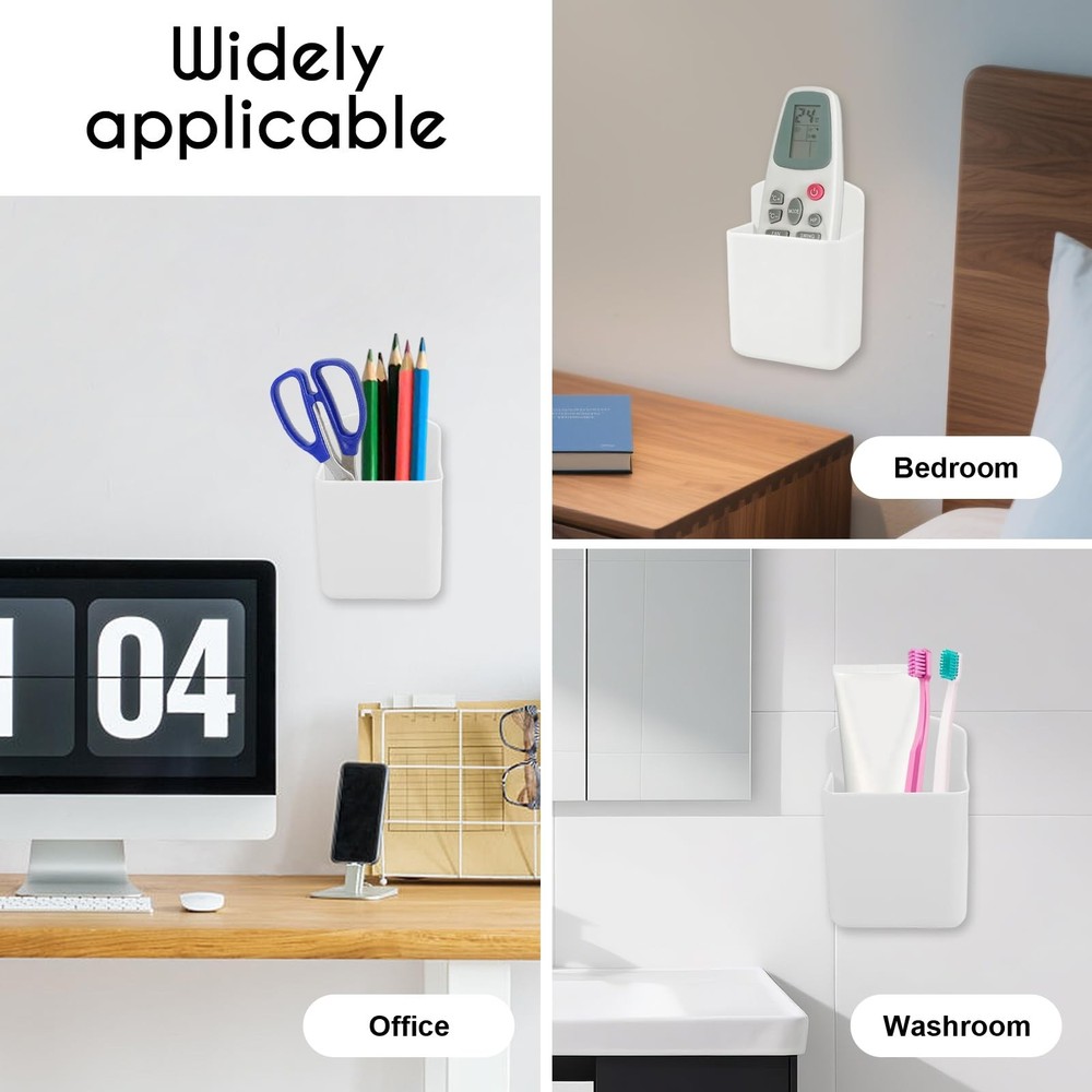 2 Pack White Remote Control Holder, Self adhesive Wall Mount Storage Box for TV