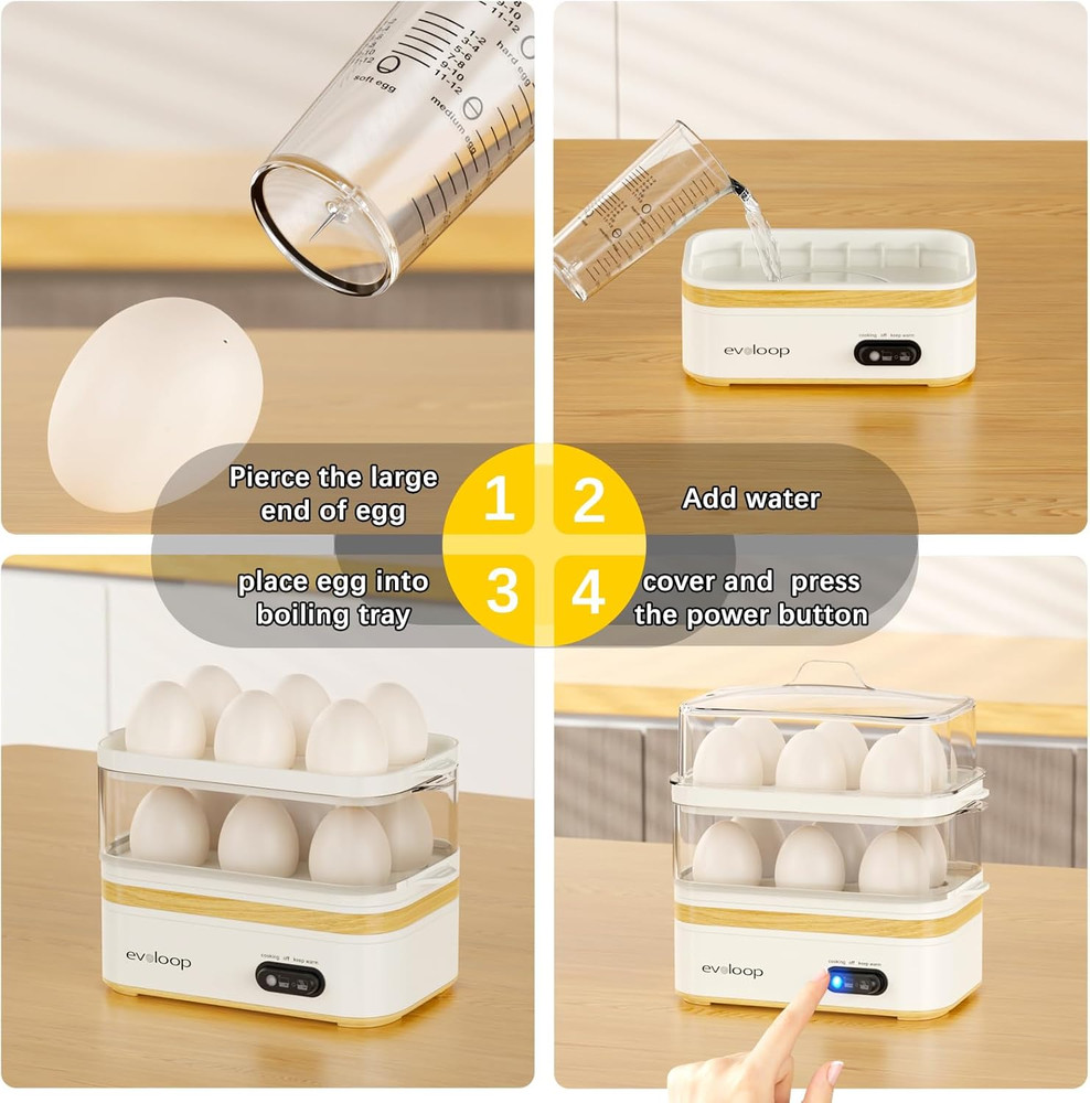 Rapid Egg Cooker Electric 12 Eggs Capacity, Soft, Medium, Hard Boiled, Poached,
