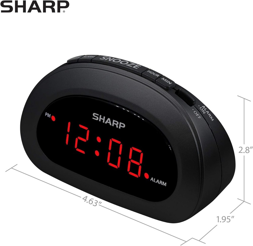 Sharp Small, Space-Saving Digital Alarm Clock – Compact Bedside Black