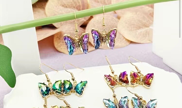 Rainbow Glass Butterfly Dangle Earrings
