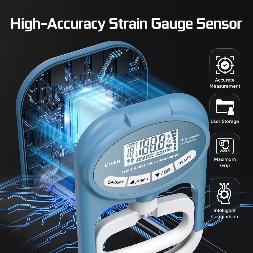 Grip Strength Tester Hand Dynamometer - Hand Gripper Strengthener Electronic ...