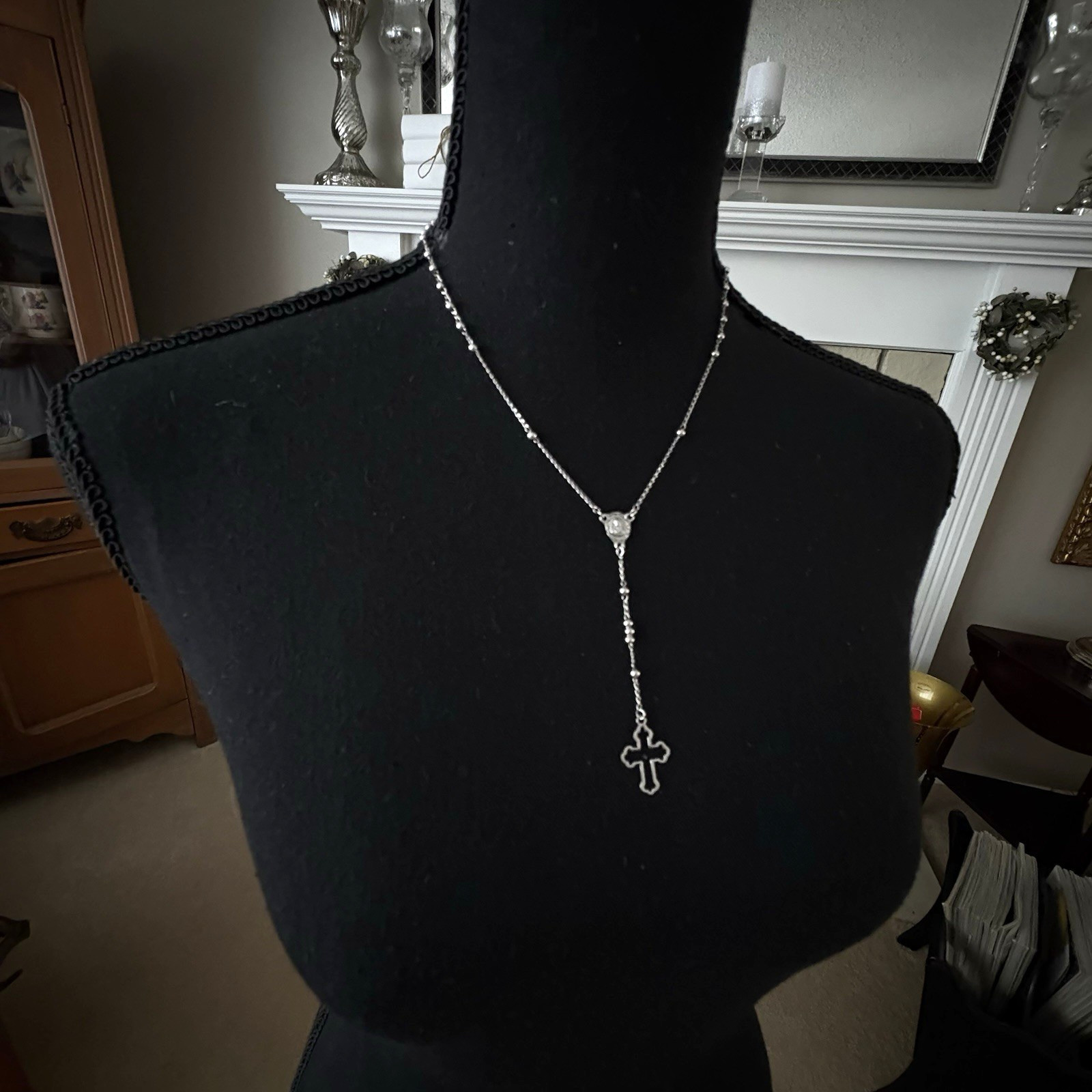 ATI Mexico 925 Sterling Silver Rosary Necklace 12" Guadalupe Medal