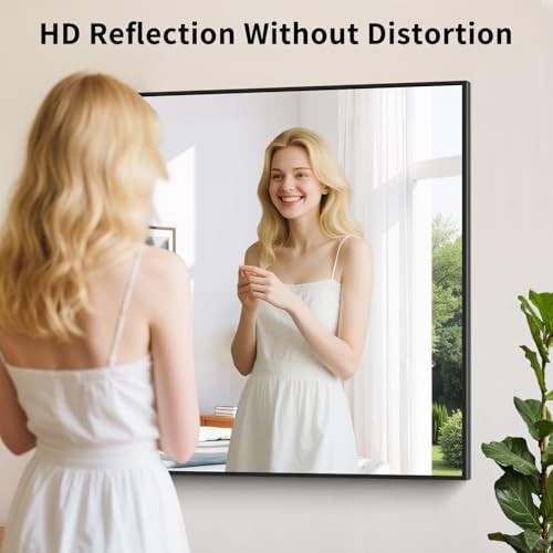 Black Framed Bathroom Mirror - Shatterproof Tempered 30"x20" Square-edged
