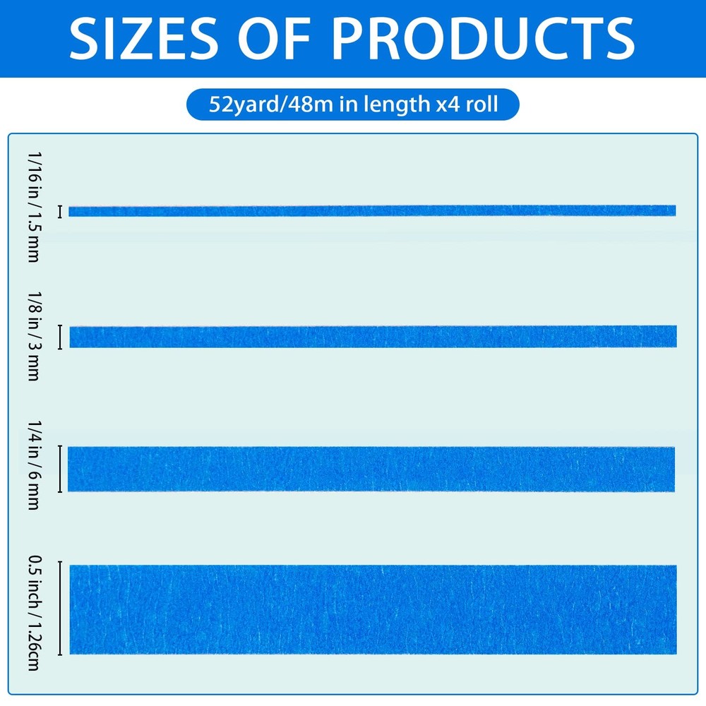 Fine Line Tape, QDiShi, 4 Roll Assortment