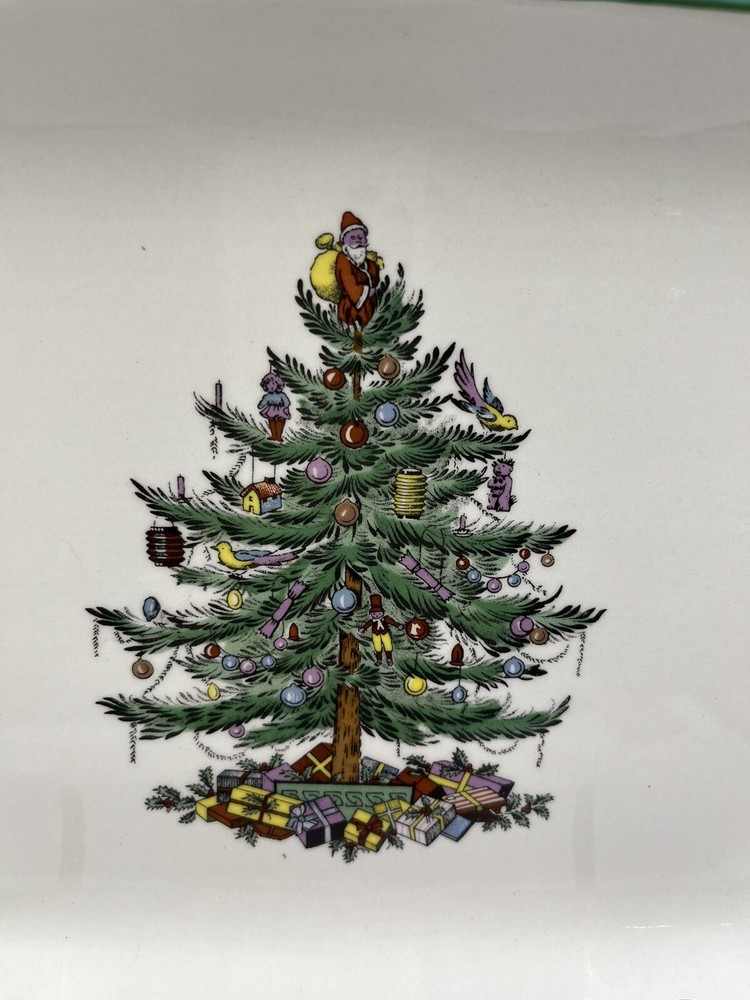 SPODE Christmas Tree Peppermint Dessert Cookie Platter Rectangle 7”x12”