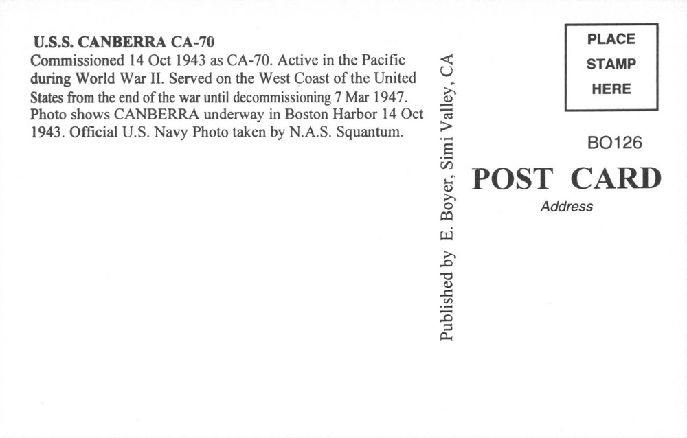 Postcard USS Canberra CA-70