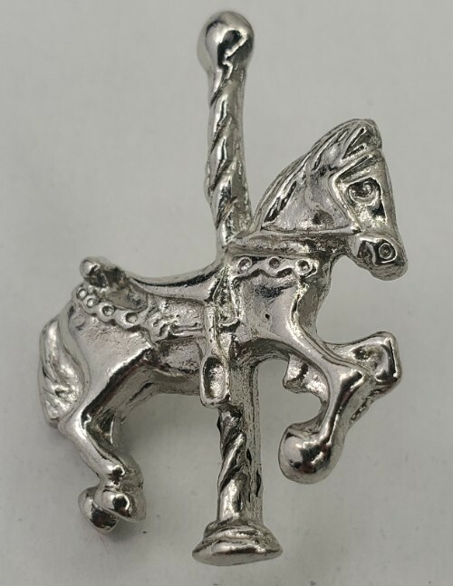 Carousel Horse Silver Tone Thick Lapel Pin Pinback