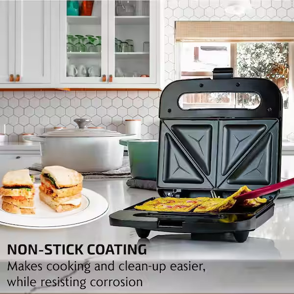 2-Slice Electric Sandwich Maker Non Stick Grill Black