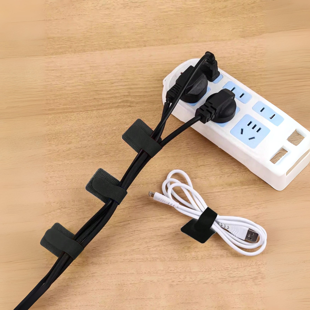 Desktop Cable Organizer Hook & Loop Strap Adhesive Wire Cord Fastening Loop Ties