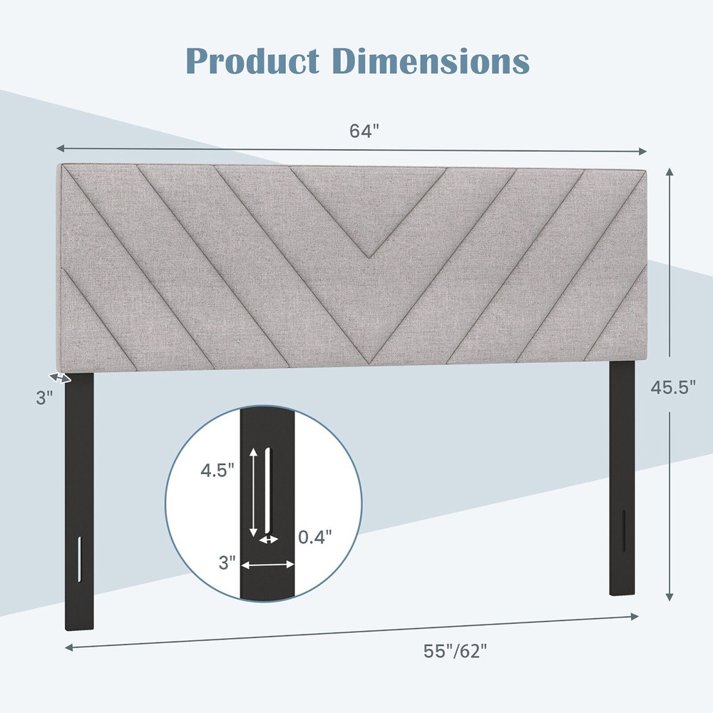 Linen Fabric Upholstered Headboard Rectangular Headboard w/ Solid Wood Legs