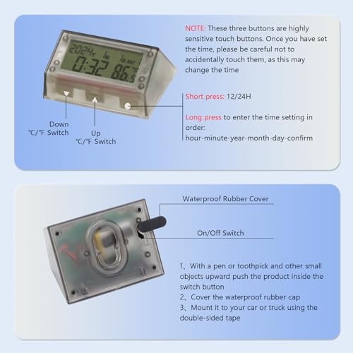 Smart Car Dashboard Clock with Auto Night Backlight, Solar-Powered,