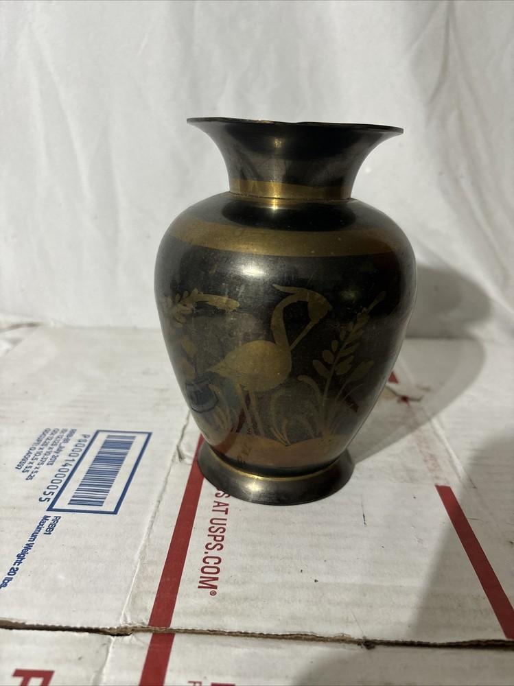 vintage Solid Brass Vase Made In India 6”