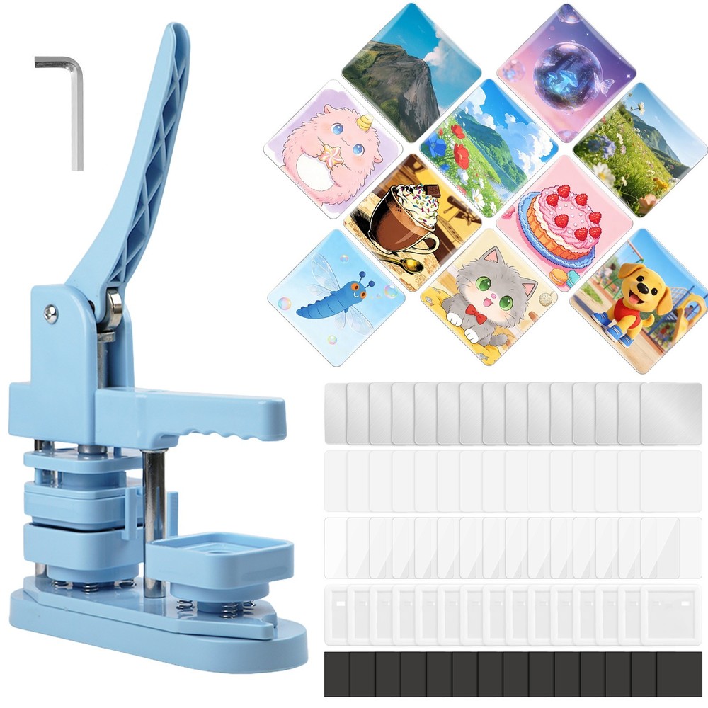 2x2'' Square Button Maker Machine Photo Magnet Press Kit with 100 Sets Supplies