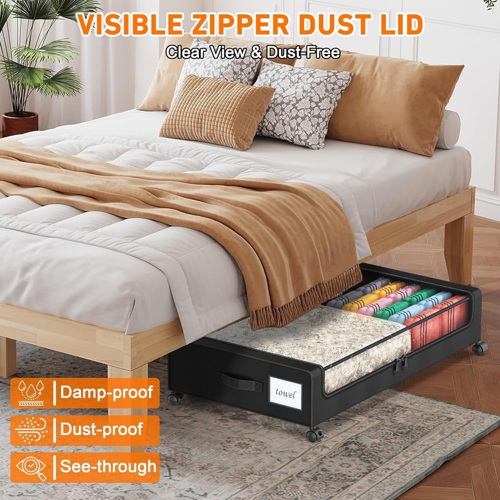 Under Bed Storage W/ Wheels 2 Pack Under Bed Storage Containers W/ Dividers &