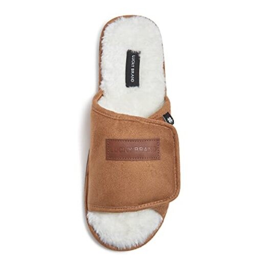 Mens Microsuede Memory Foam Open Toe Slippers, Cool Adjustable Large Tan/White