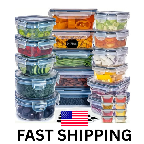 24pcs Kitchen Storage Container Set - Dishwasher Safe, Reusable Plastic Bins