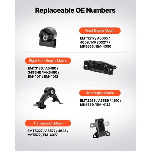 Engine Motor Mount and Transmission Mount Kit Replacement, Set of 4, Compatible