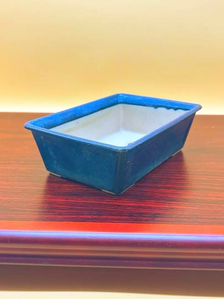 Blue Rectangular Bonsai Pot Japanese Art Shape Miniature Tree Container 16.5 cm
