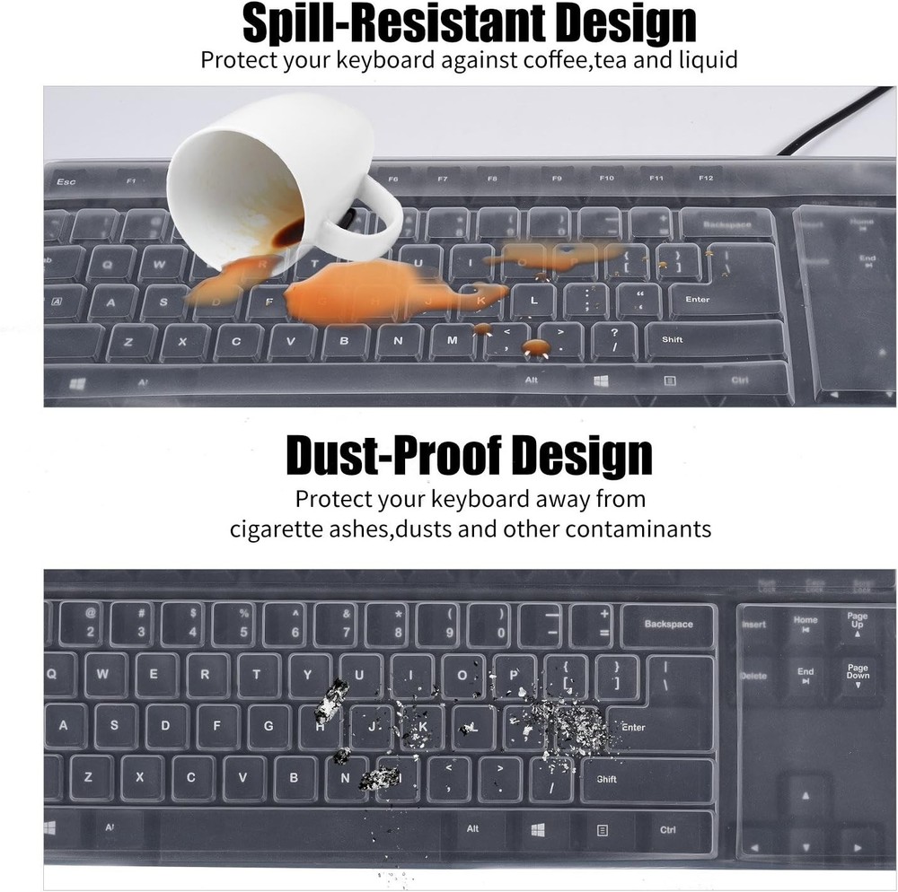 Transparent keyboard protector for PC 104/107-key standard keyboards