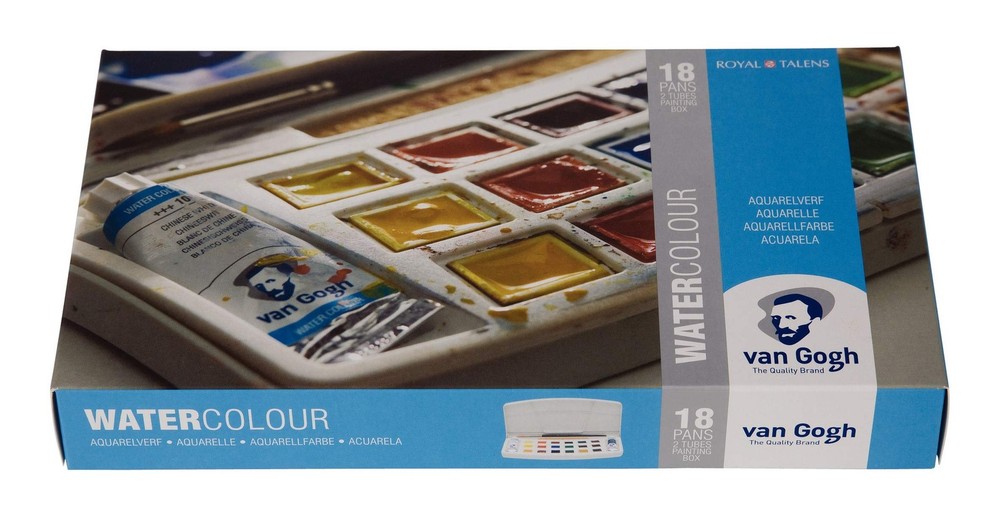 Van Gogh Watercolor Paint Set, Plastic Pocketbox, 18-Half Pan + 2x10ml