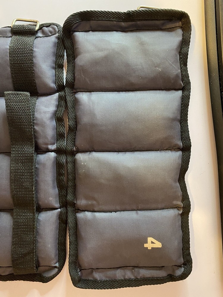 2ea Nylon Flexible Ankle  "Pillow" Weights 4 lb Ea Gray Hook & Look Closure Used