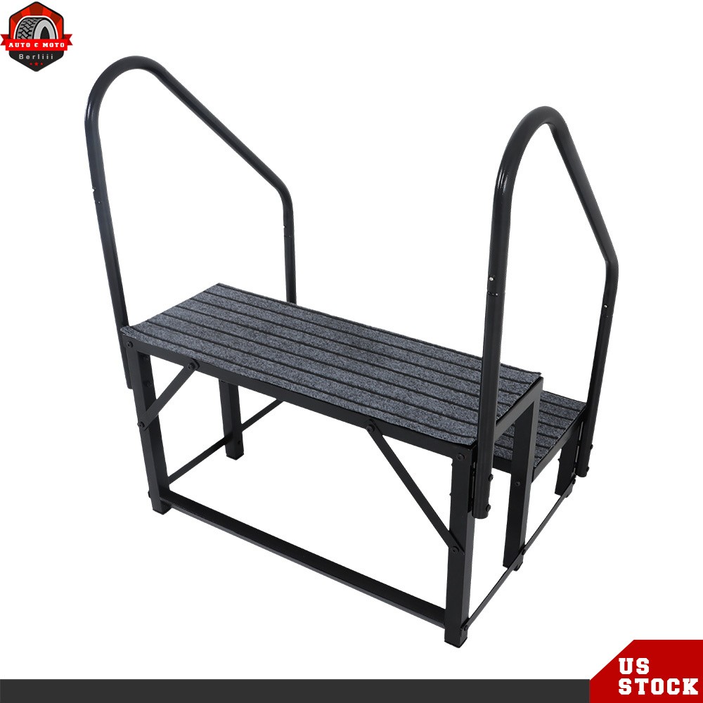 660 lbs Load Capacity For Trailers 2 Step RV Steps with 2 Handrails w/Step Mat
