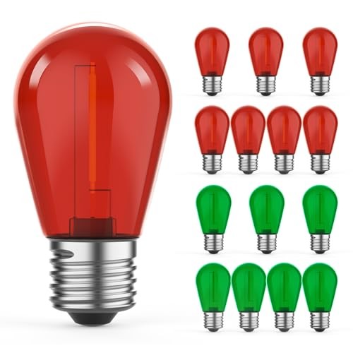 S14 Colored LED String Light Bulbs, 1W Plastic 15 Pack Multi-colored