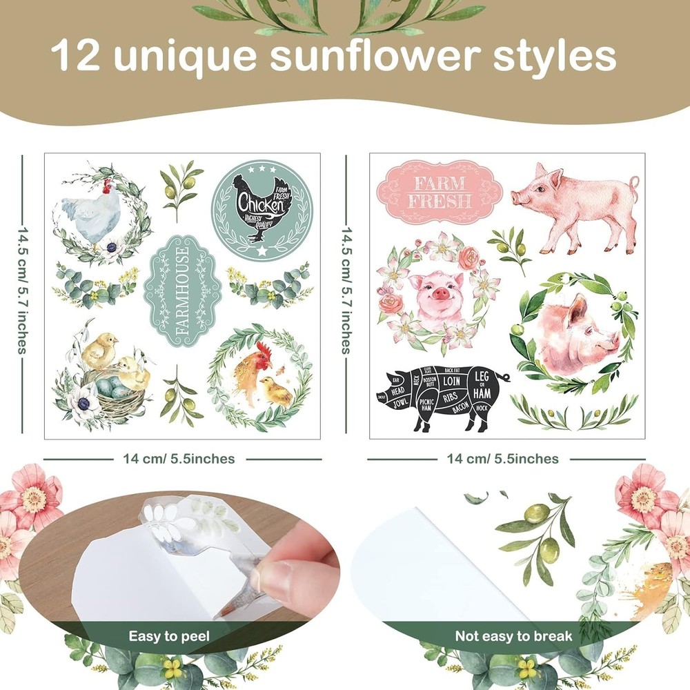 12 Sheets Rustic Rub-On Transfers - Multicolor Sticker Decals for Crafts