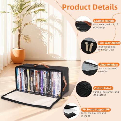 4 Pack DVD Storage Box, Stackable Oxford Fabric DVD Cases Holder with Front