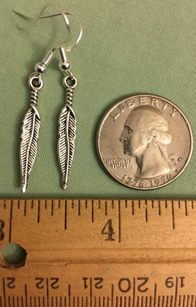FEATHER EARRINGS, Medium - Pewter with Sterling Silver Ear Wires FEATHERS