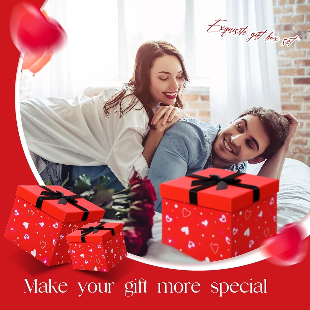 Epakh 4 Pcs Valentine's Day Nesting Gift Boxes with Lids Black Red Hearts Stacki