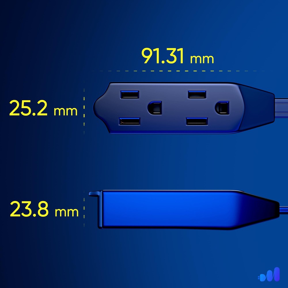 Maximm Cable 2 Ft 360° Rotating Flat Plug Extension Cord, 16/3 AWG Multi 3 Ou...