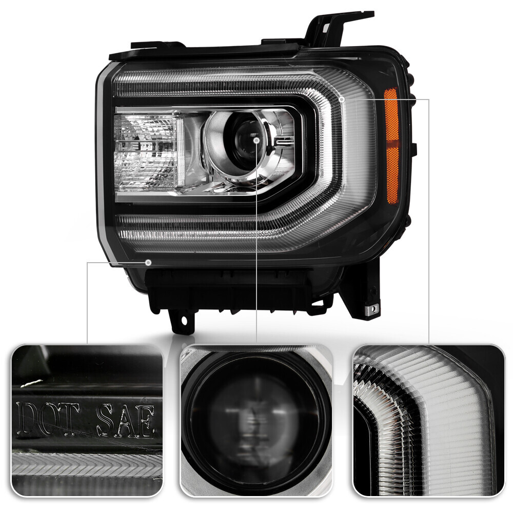 HID/Xenon Type LED DRL Projector Headlight 2016-2018 GMC Sierra 1500 Driver Side