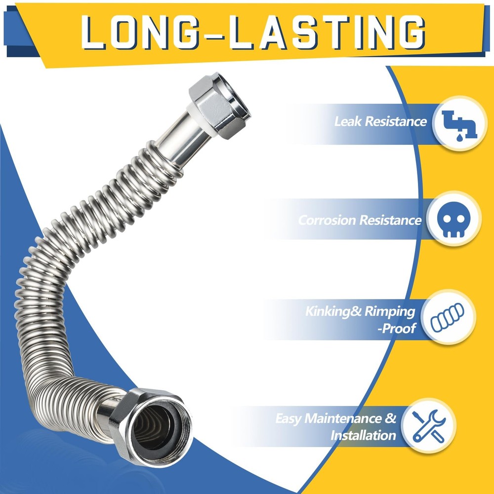 2-Pack Corrugated Flexible Stainless Steel Water Heater Connector,3/4" FIP x ...