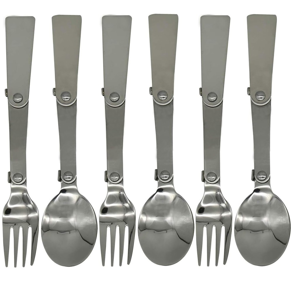 Maydahui 6 PCS Foldable Spoon Fork Portable Camping 6.3*1.4inch, Silver