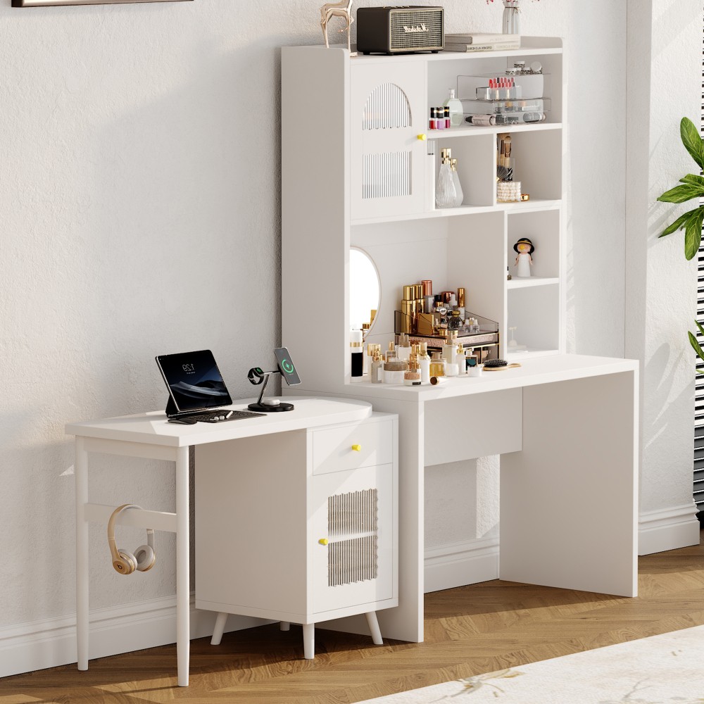 Computer Desk with 90 Degree Rotating Desktop,Office Desk with Storage Drawer