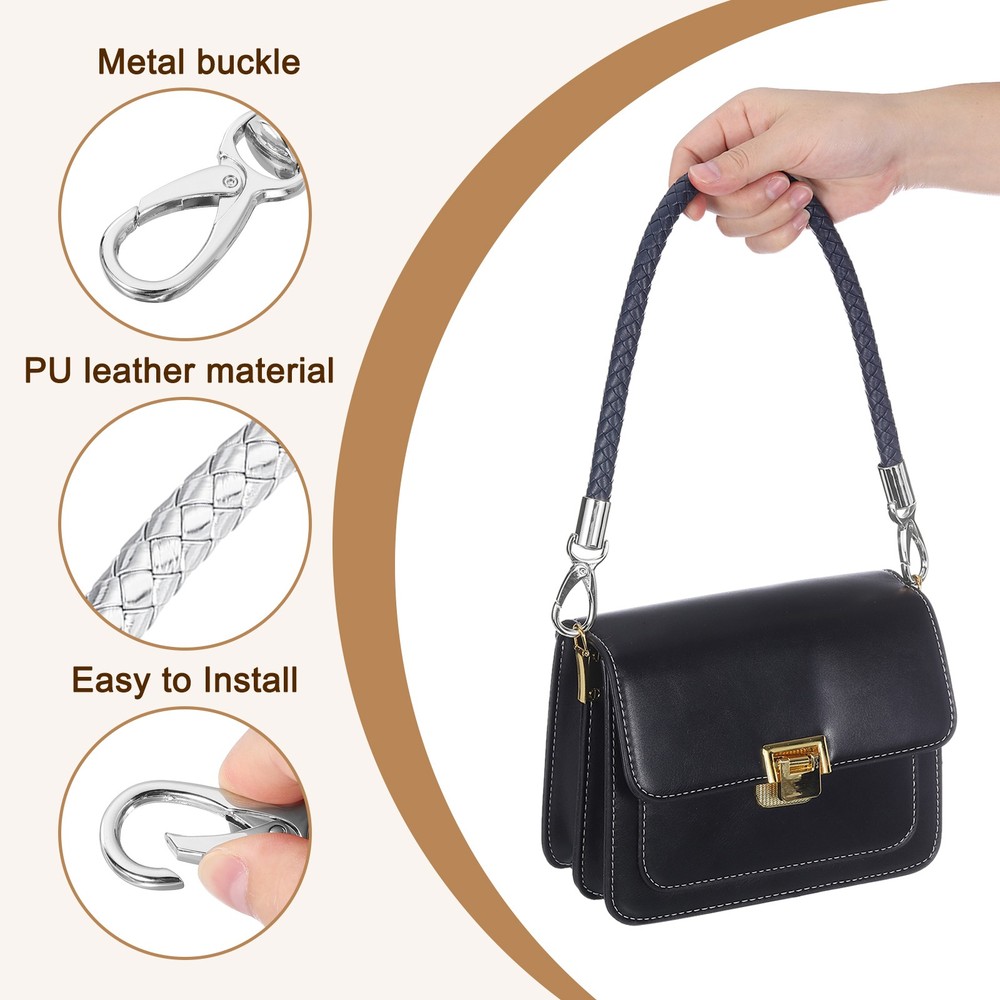 2Pcs 60cm Short Leather PU Braided Purse Replacement (Silver, Silver)