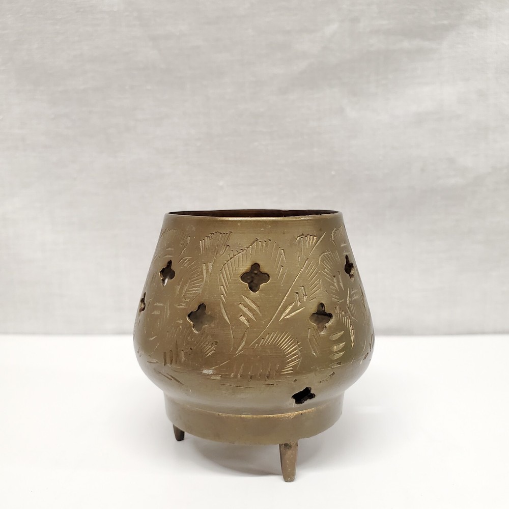 Solid Brass 3" INCENSE BURNER Etched on 3 Feet