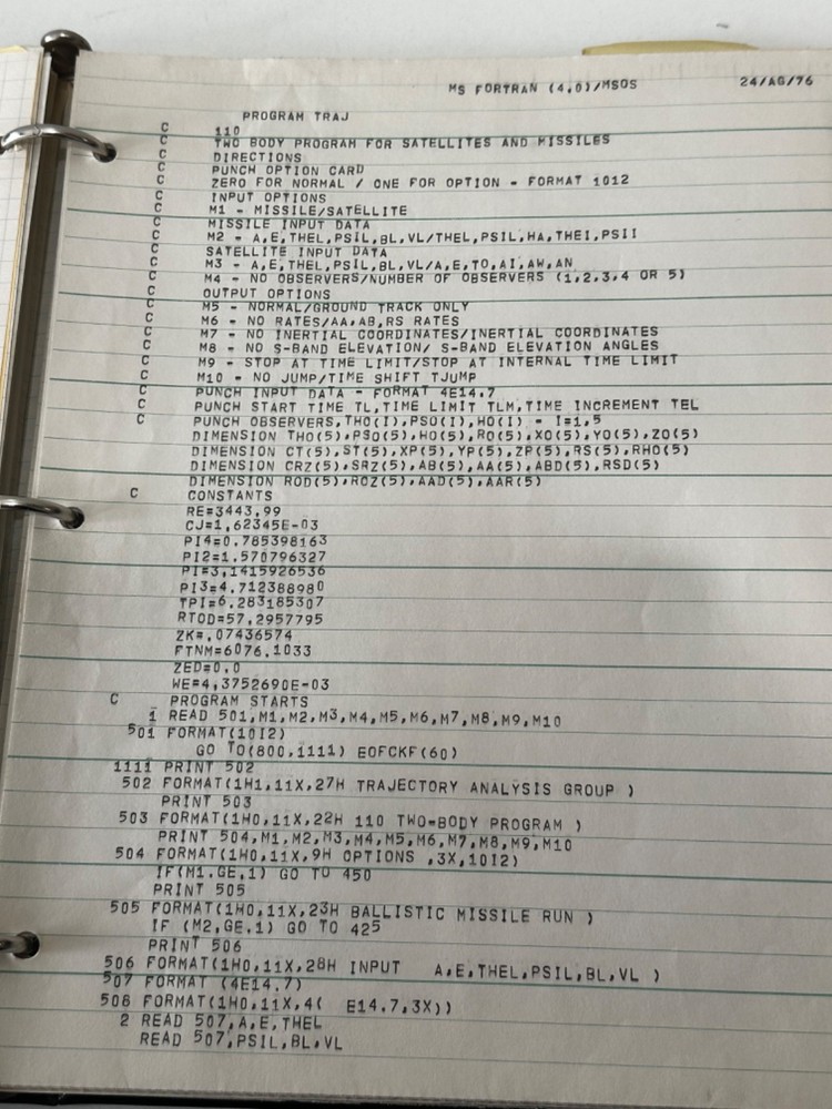 Satellite Tracking Antenna Trajectory Calculation Ephemera HP 9820 Program Notes