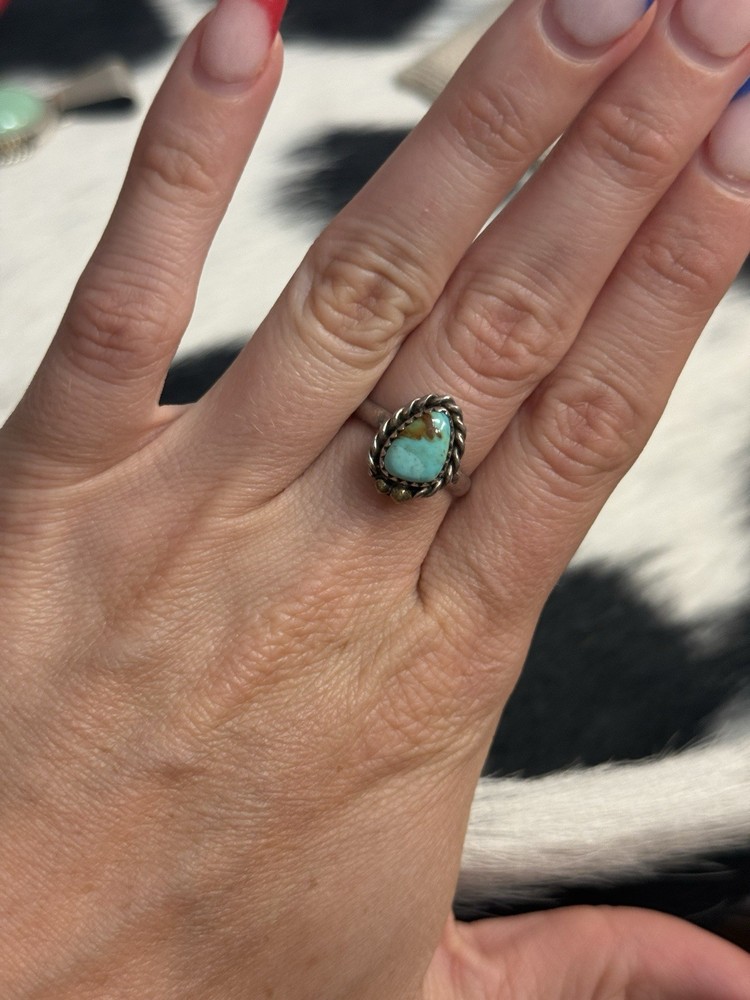 Native American Southwest Sterling Silver Turquoise Ring Single Stone Stacker 7