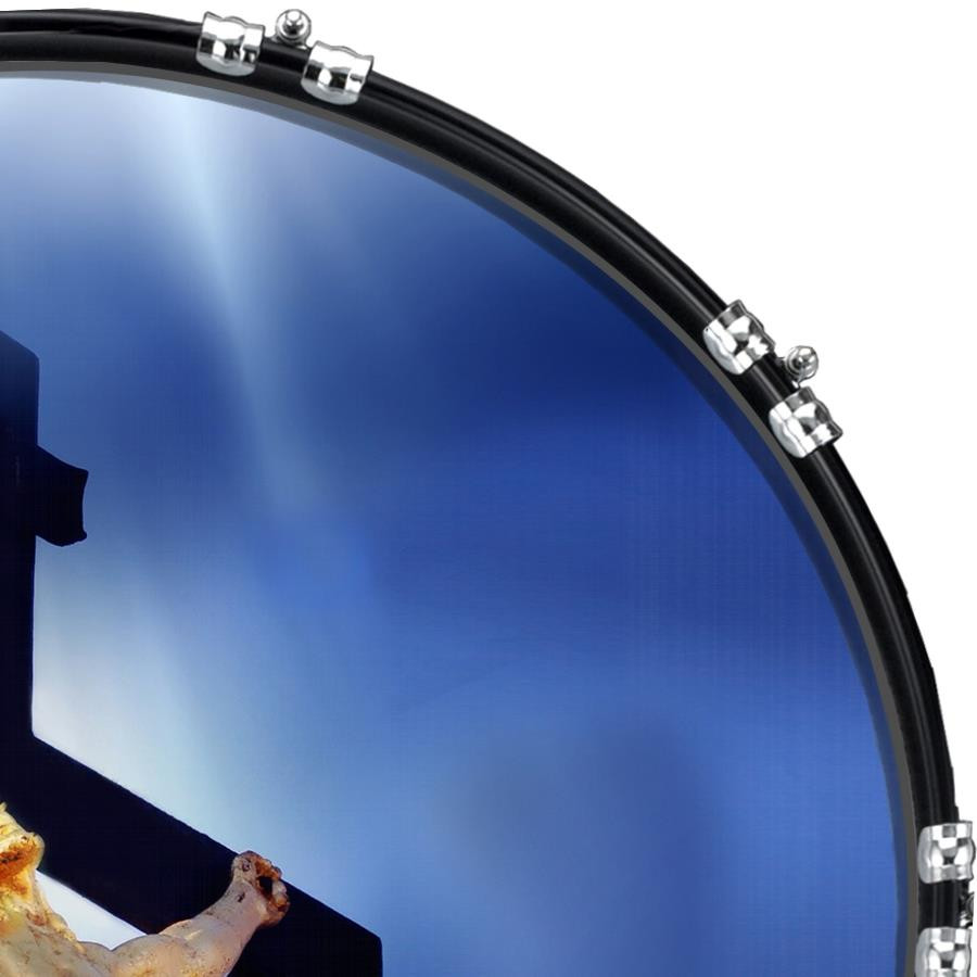 20" Custom Bass Kick Drum Front Head Graphical Crucifix Blue