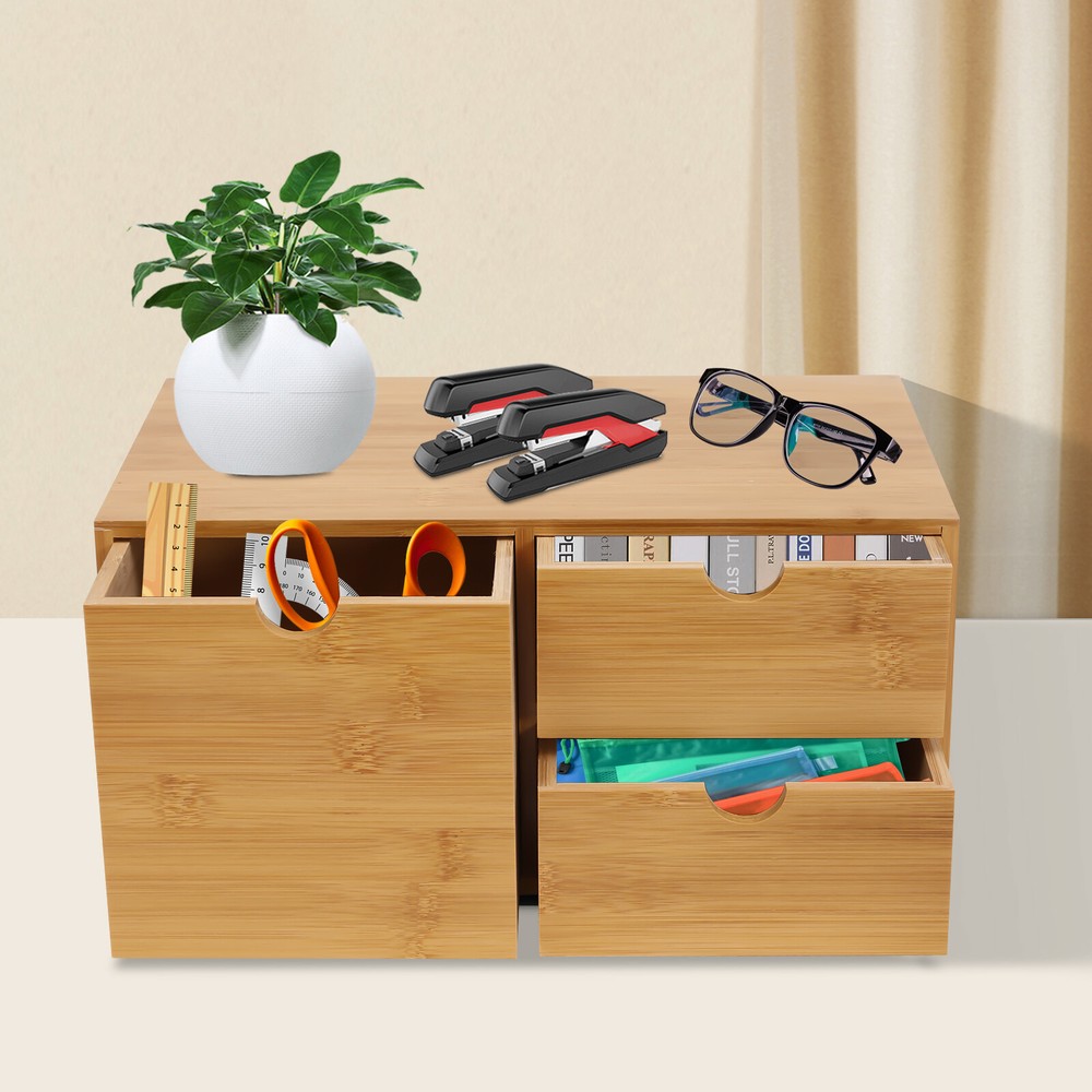 Bamboo Desk Organizer Drawer Tabletop Storage Organization Box Home