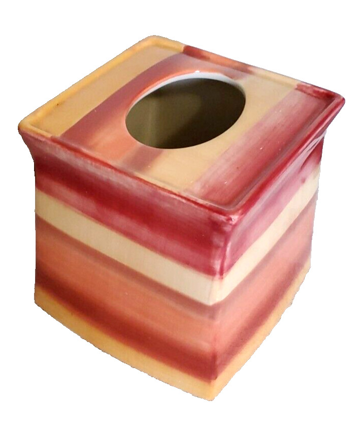 TISSUE BOX COVER CERAMIC HORIZON STRIPES 6X6X6"